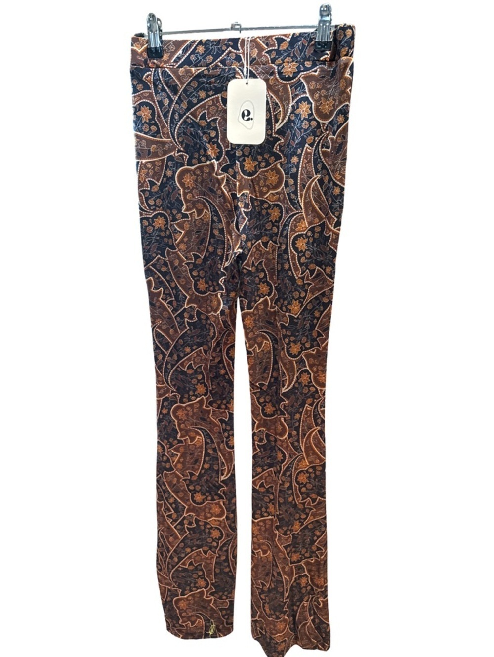 Elodie Navy and Brown Paisley Slim Leg Pants